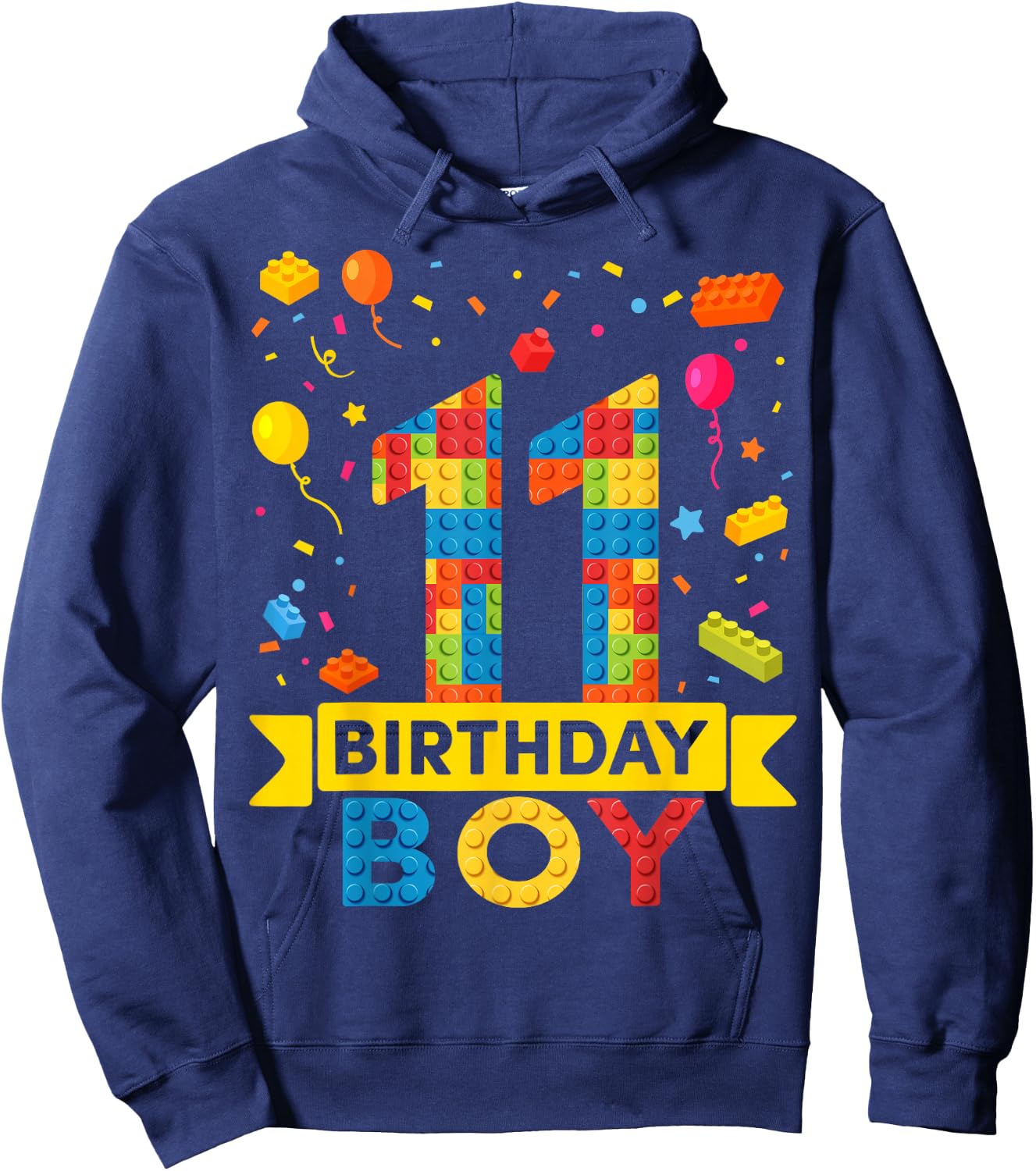 11 Year Old Building Blocks 11th Birthday Boy Hoodie - Hoodie | Navy