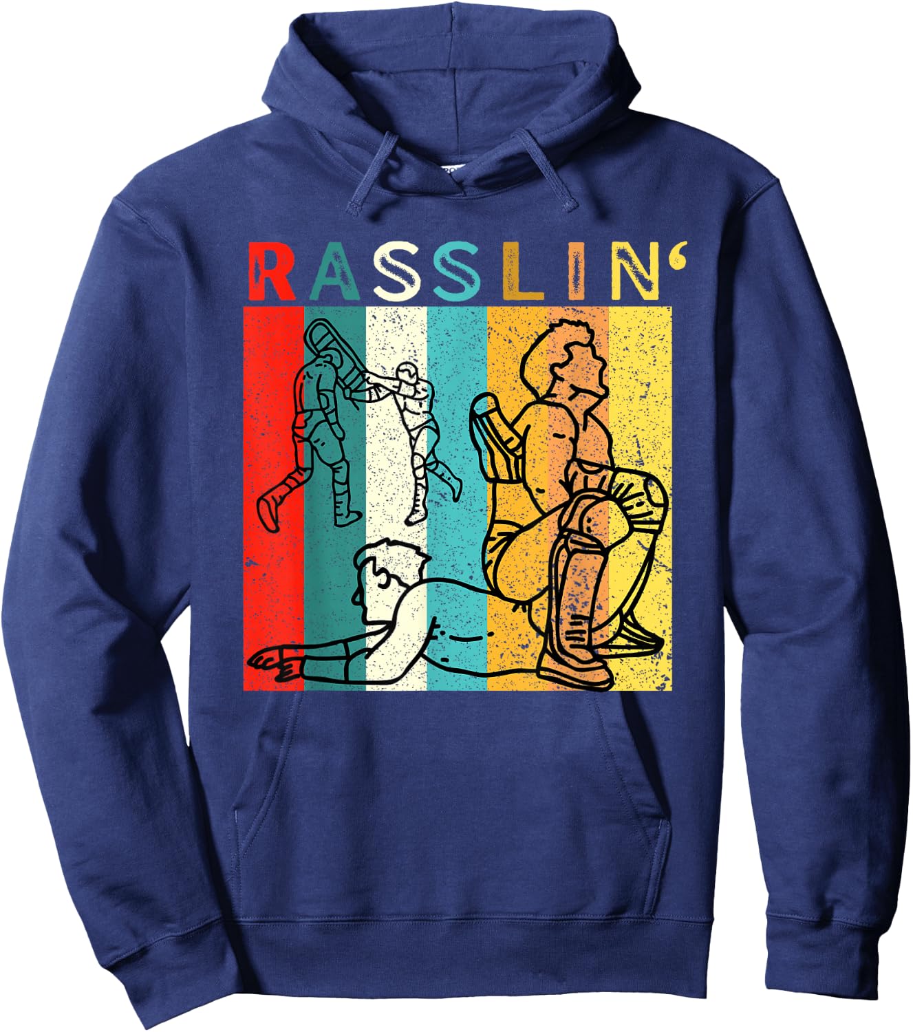 Retro Vintage Rasslin' Pro Wrestling Fan Hoodie - Hoodie | Navy