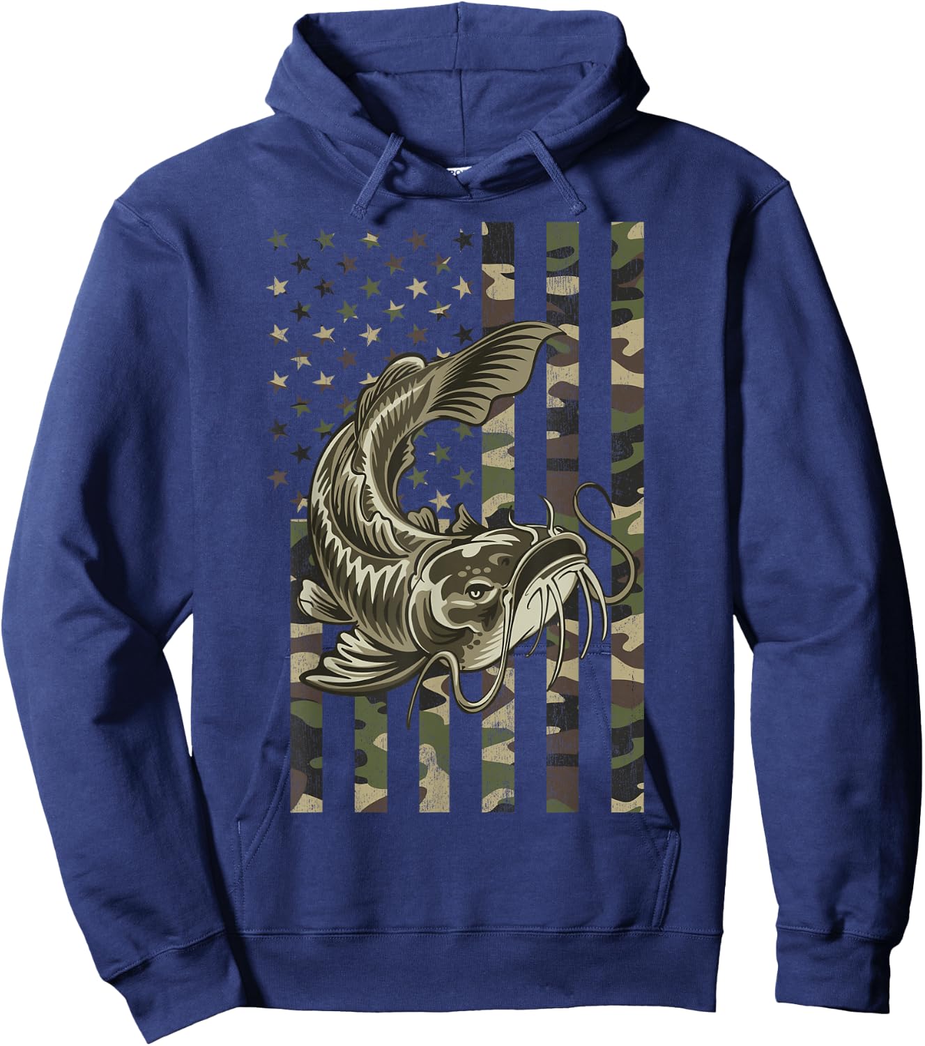 Catfishing, Camo American Flag with Catfish Hoodie - Hoodie | Navy