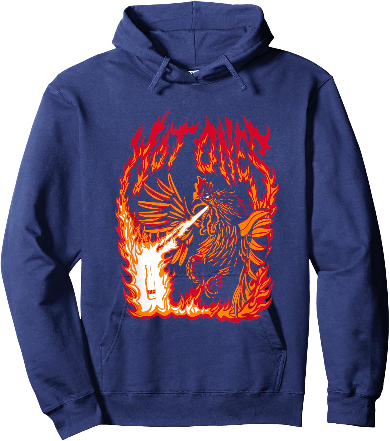 Hot Ones Fire Breathing Chicken Hoodie - Hoodie | Navy