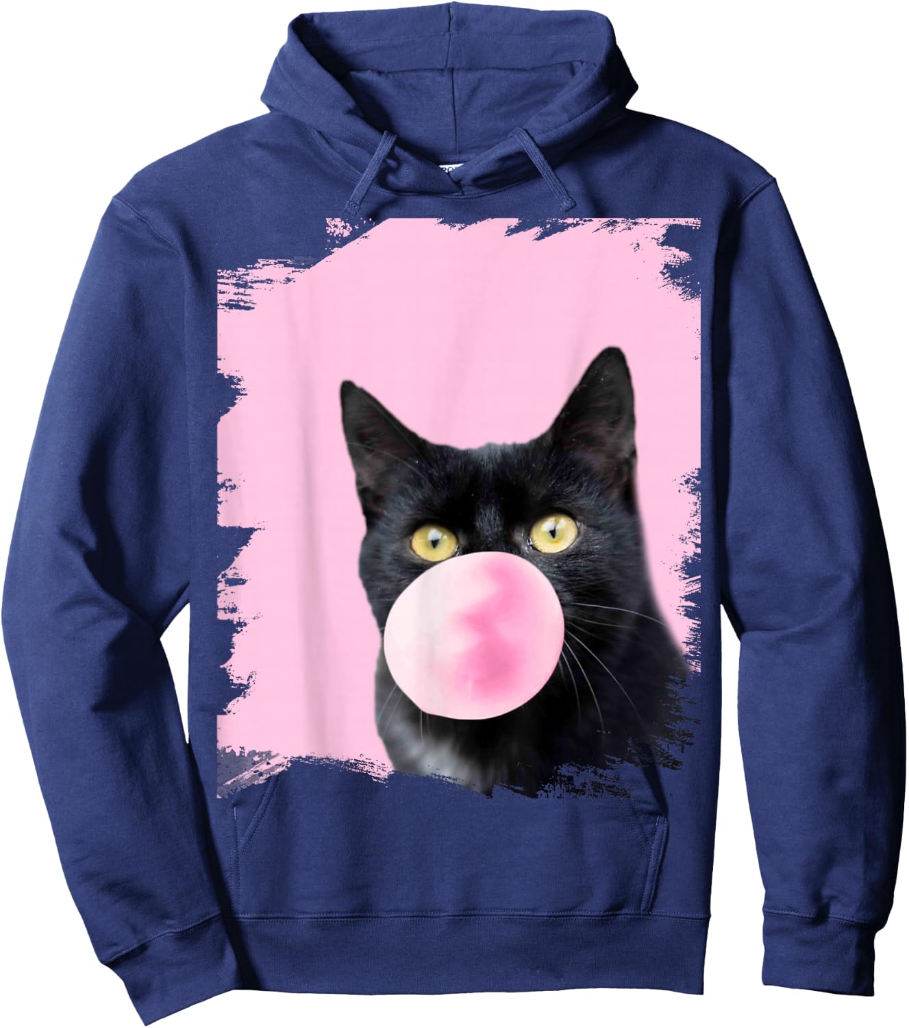 Black Cat Pink Bubble Gum Hoodie - Hoodie | Navy