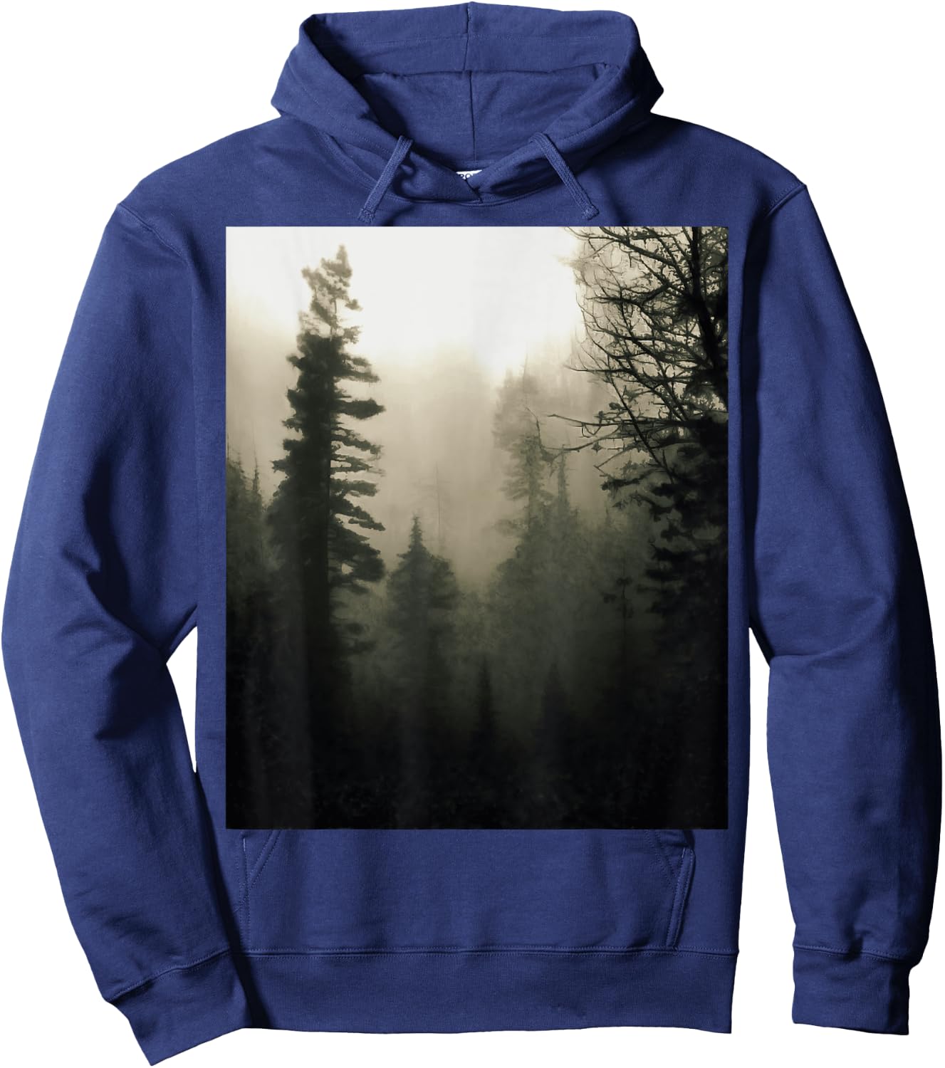 Moody Foggy Treescape Landscape Painting Hoodie - Hoodie | Navy