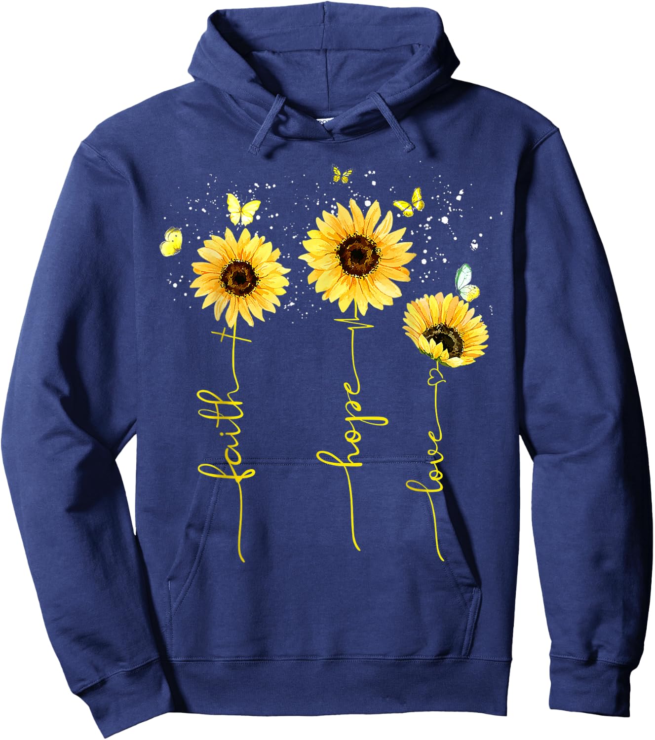 Christian Sunflower Faith Hope Love Hoodie - Hoodie | Navy