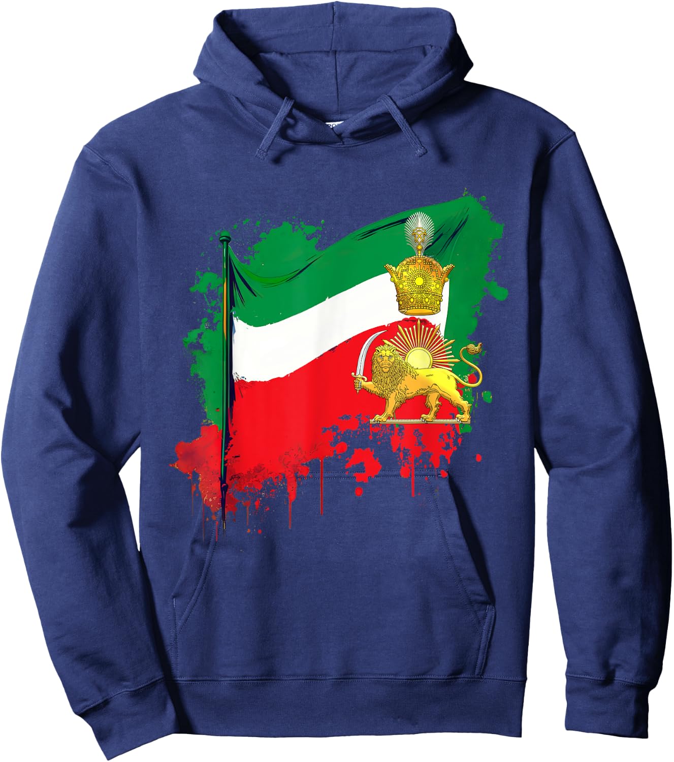 Irans Flag with Pahlavi Crown shir va khorshyid Hoodie - Hoodie | Navy