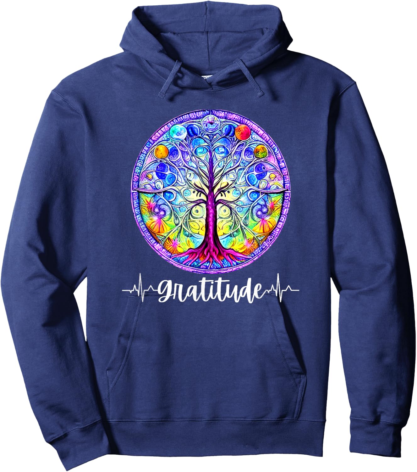 Chakra Whimsical Fantasy Tree of Life Gratitude Hoodie - Hoodie | Navy