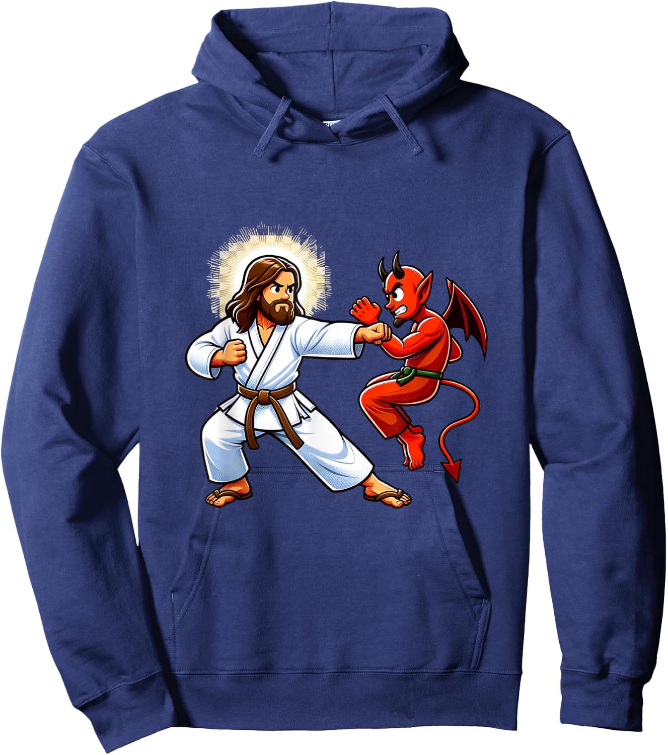 Jesus Defeating the Devil Funny Karate Hoodie - Hoodie | Navy