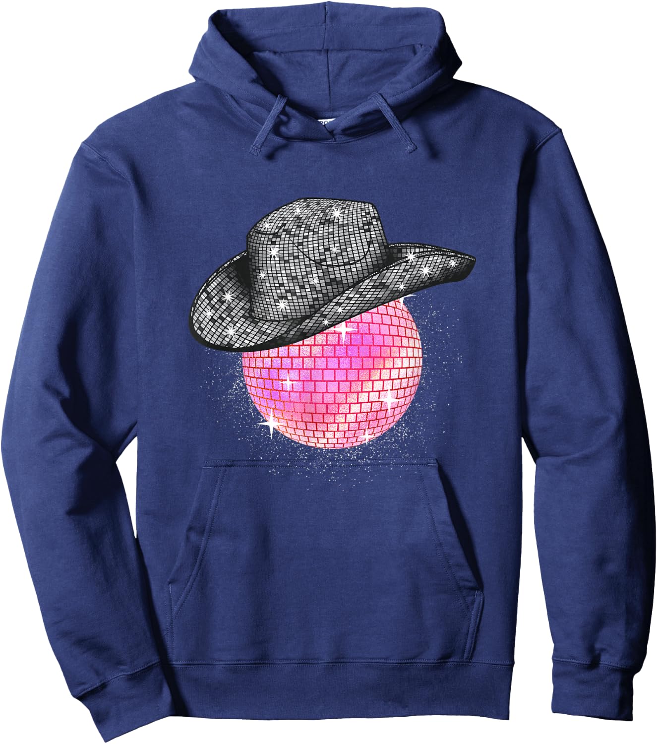 Cowgirl Pink Disco Ball with Cowboy Hat Retro Hoodie - Hoodie | Navy