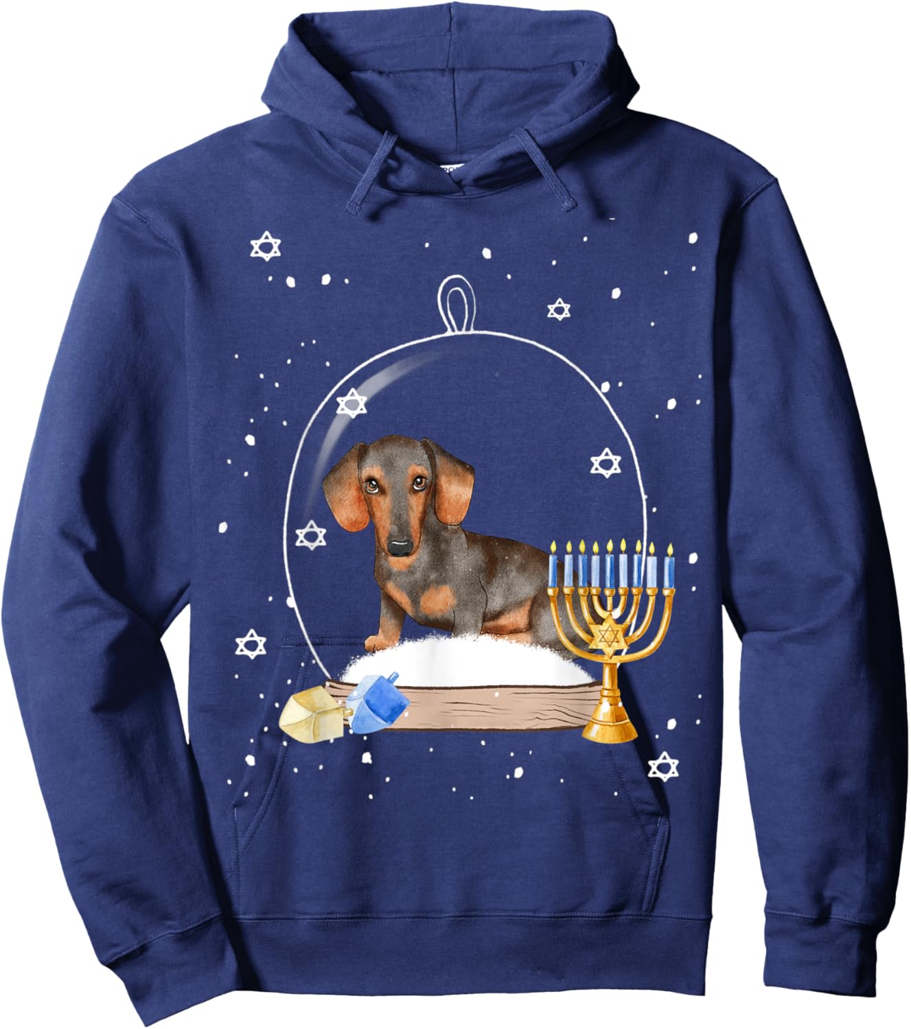 Hanukkah Dachshund Dog Snow Globe Pajama Hoodie - Hoodie | Navy