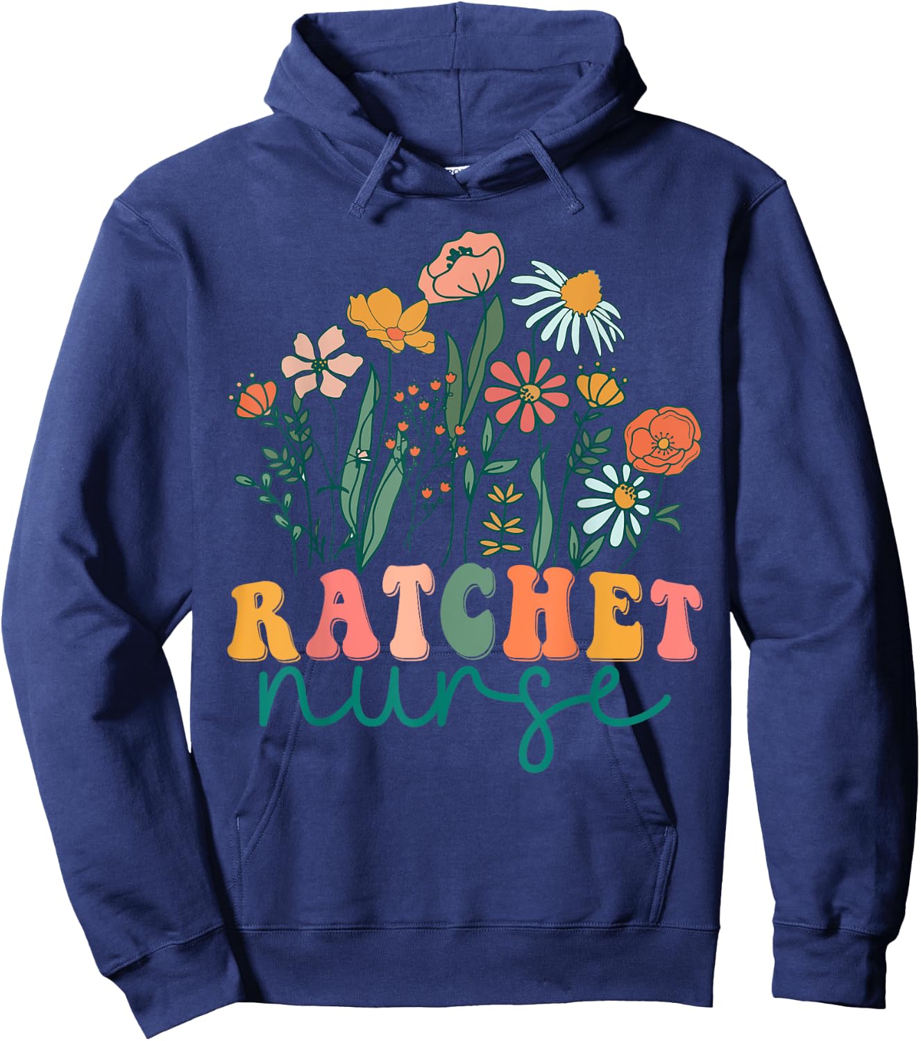 Groovy Wildflower Ratchet Nurse Hoodie - Hoodie | Navy