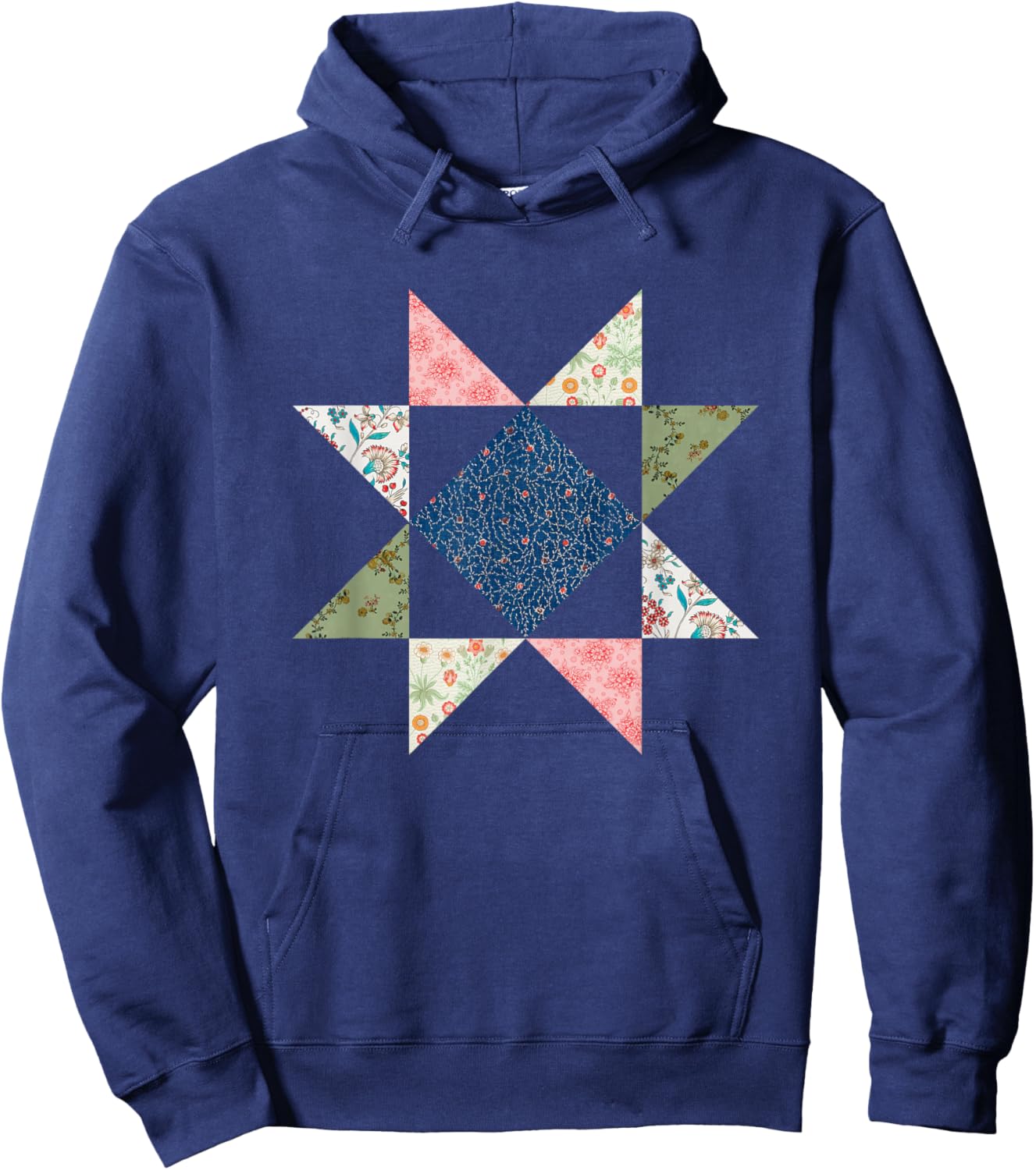 Quilting Block Star Pattern Hoodie - Hoodie | Navy