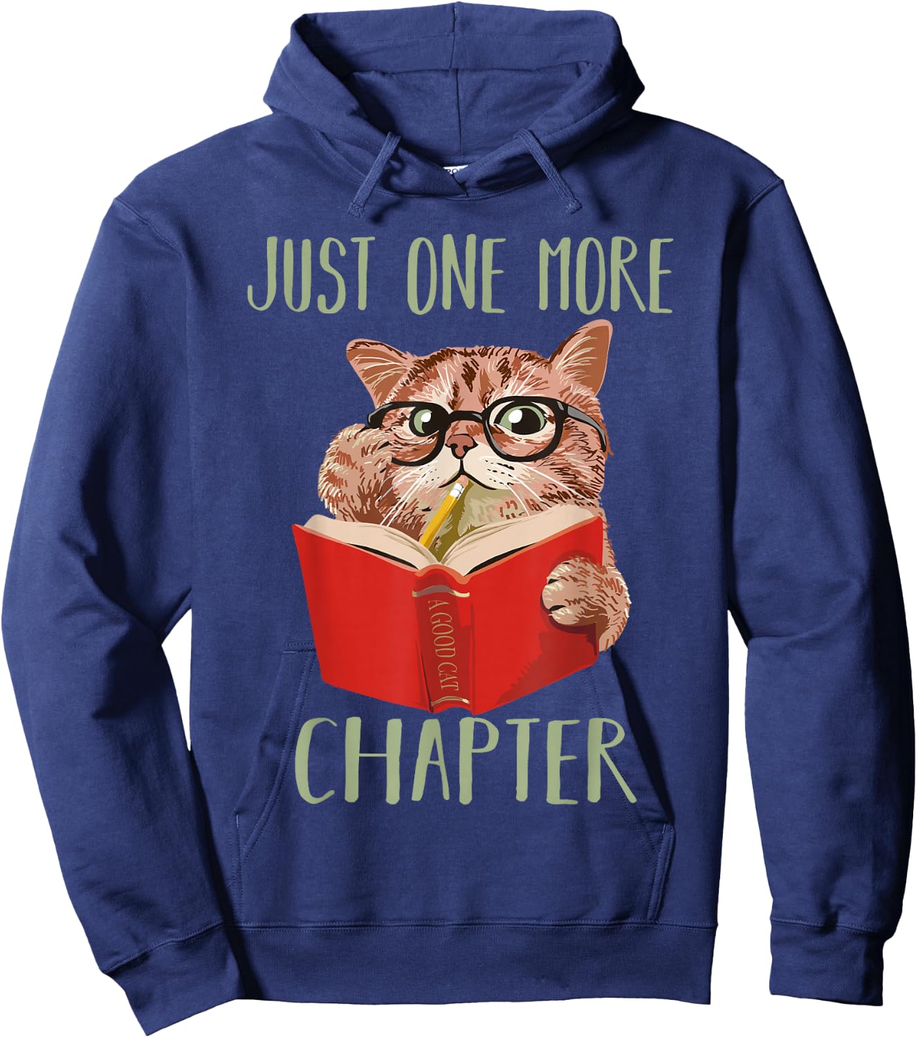 Just One More Chapter Book Reading Cat Hoodie - Hoodie | Navy