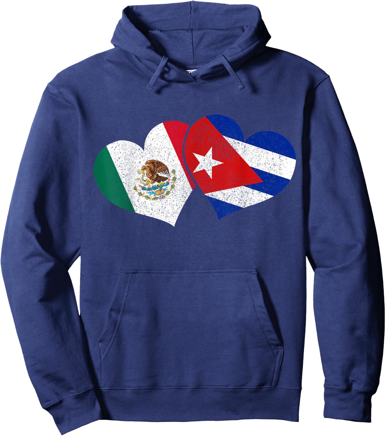 Mexico Cuba Hearts Mexican Cuban Flag Hoodie - Hoodie | Navy