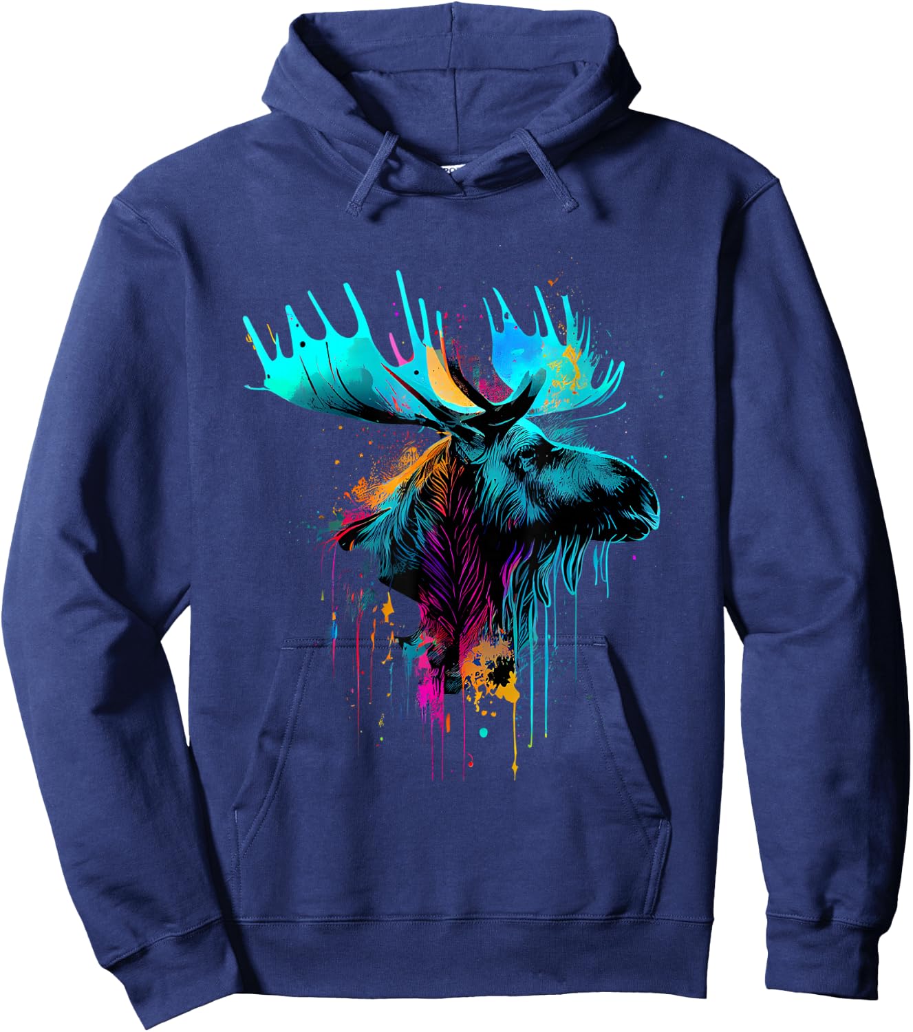 Moose Lovers Colorful Pop Art Beautiful Moose Hoodie - Hoodie | Navy