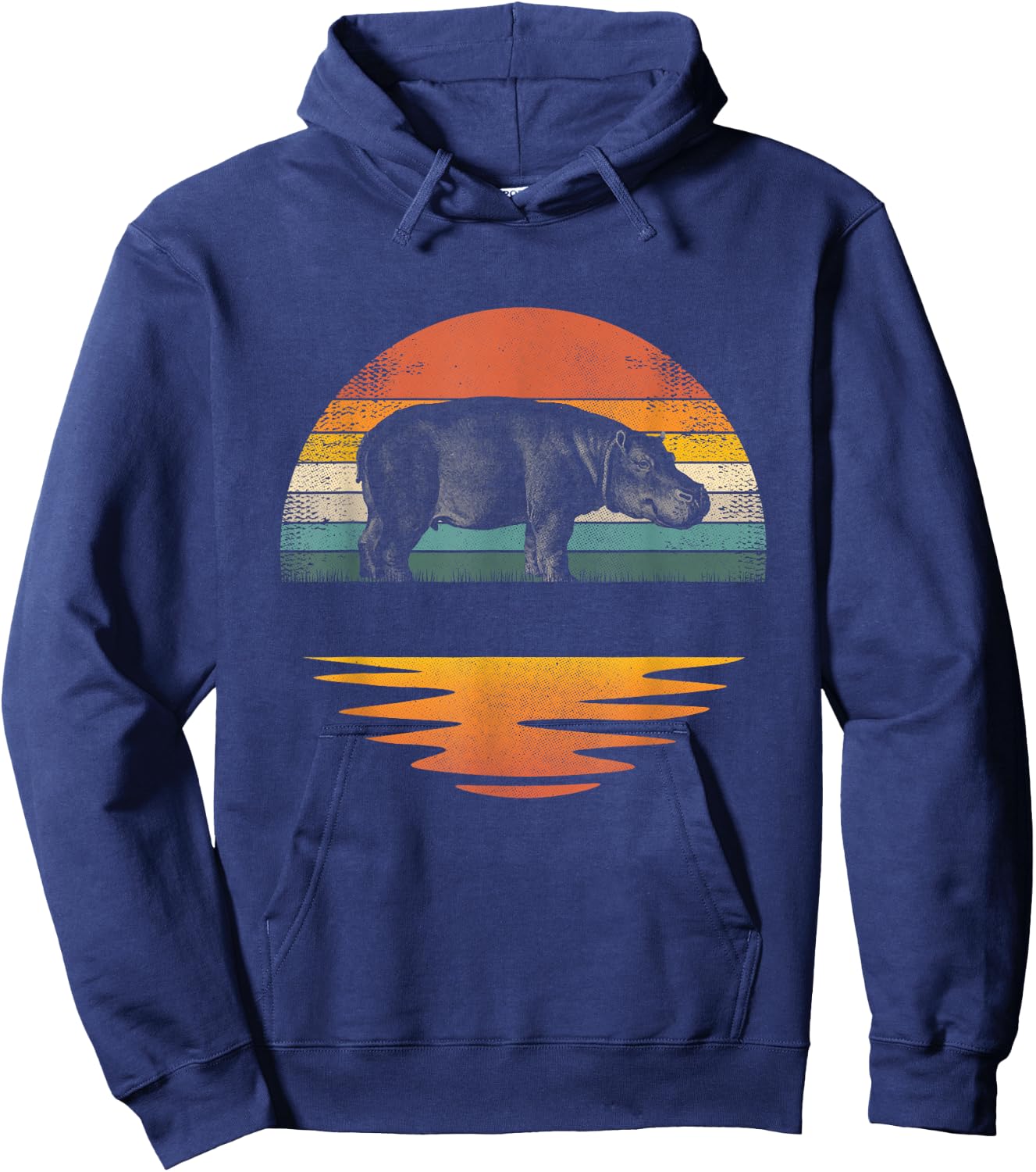 Hippo Retro Sunset Hippo Lover Men Women Kids Hoodie - Hoodie | Navy