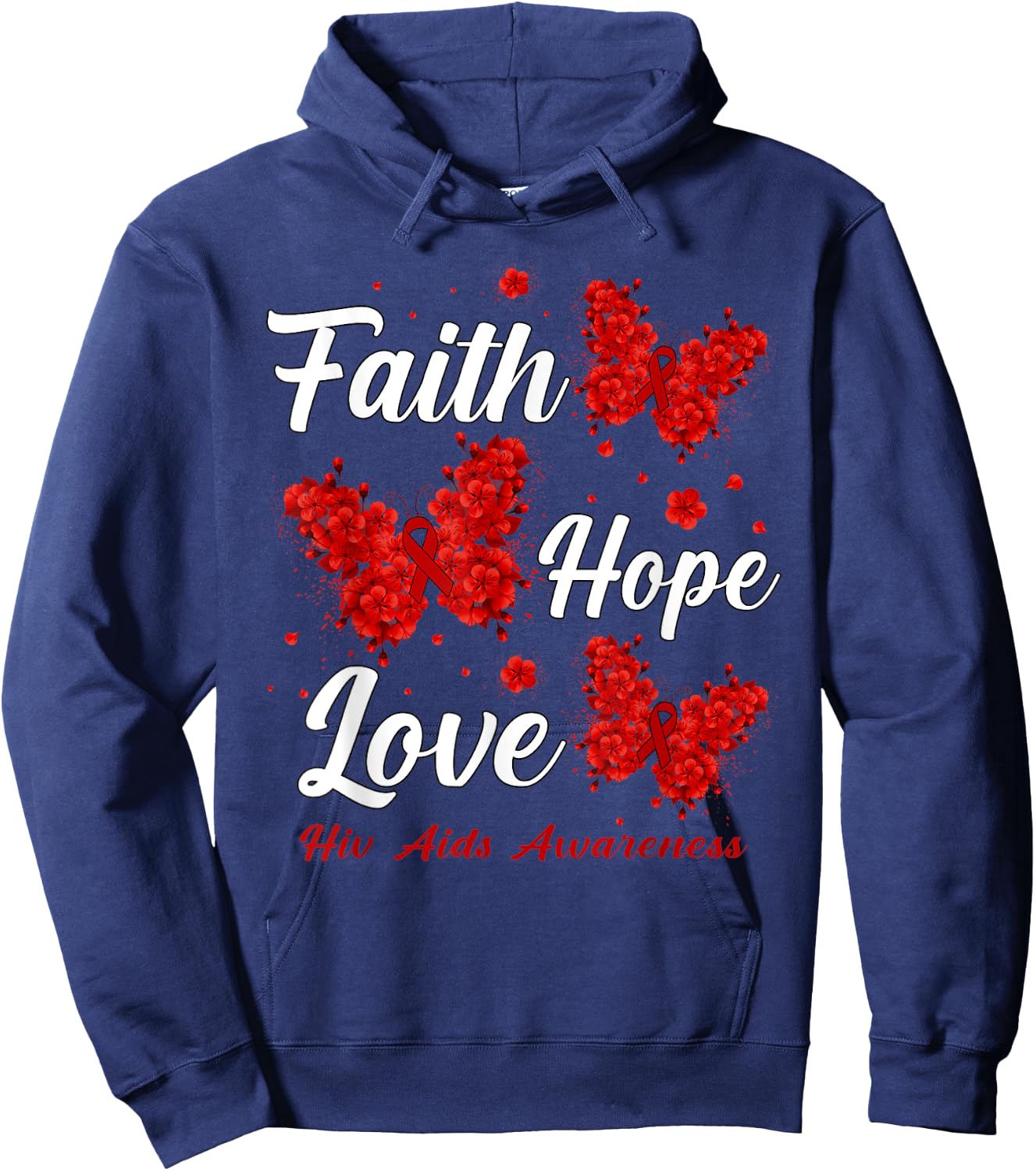 Faith Hope Love Hiv Aids Awareness Butterfly Hoodie - Hoodie | Navy