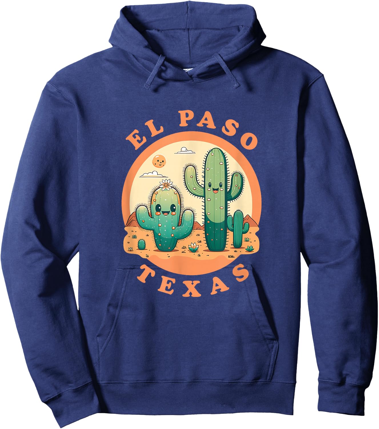 El Paso Texas Cute Kawaii Desert Cactus Couple Hoodie - Hoodie | Navy