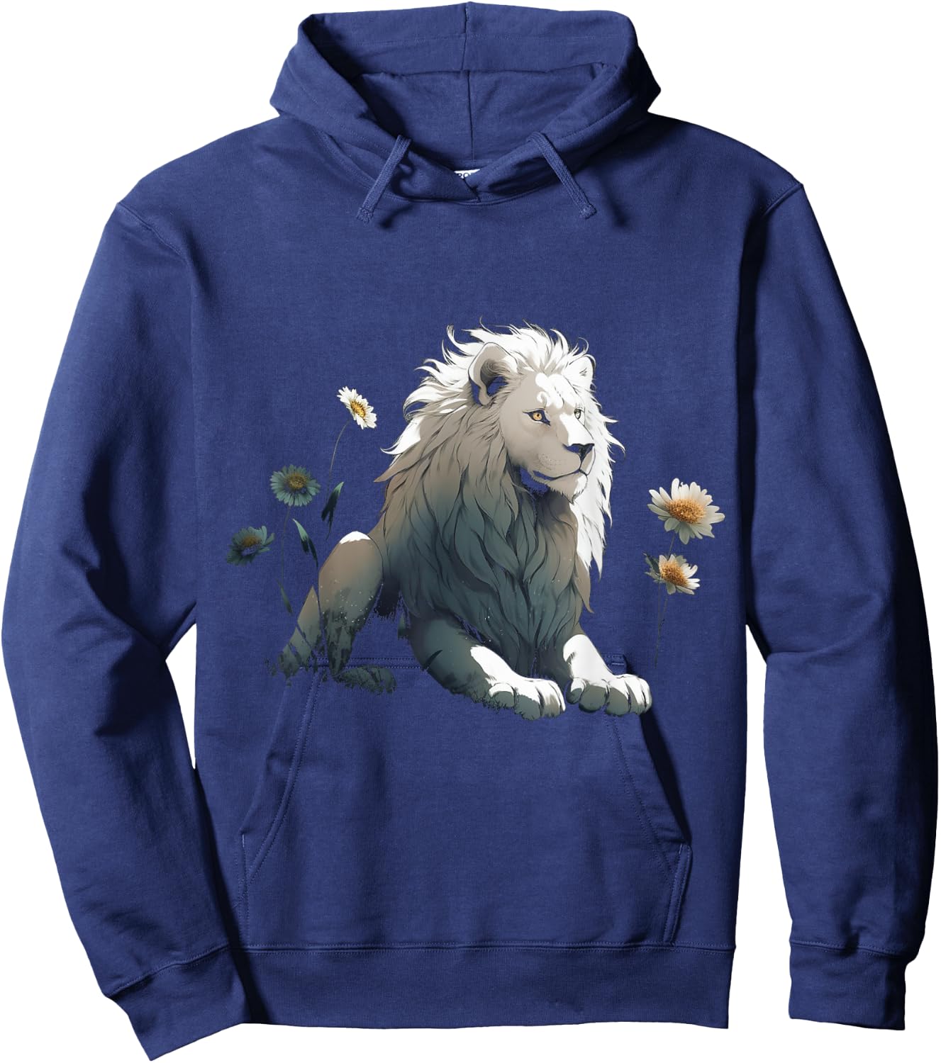 White Lion Flower Art - Animal Motif Zoo Lion Hoodie - Hoodie | Navy