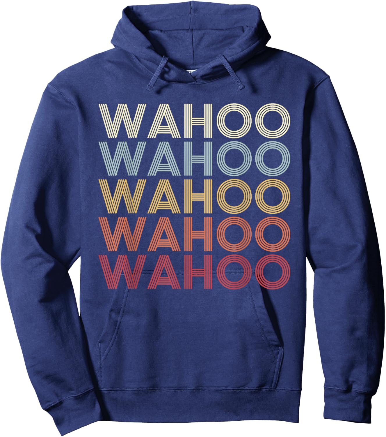 Wahoo Nebraska Wahoo NE Retro Vintage Text Hoodie - Hoodie | Navy