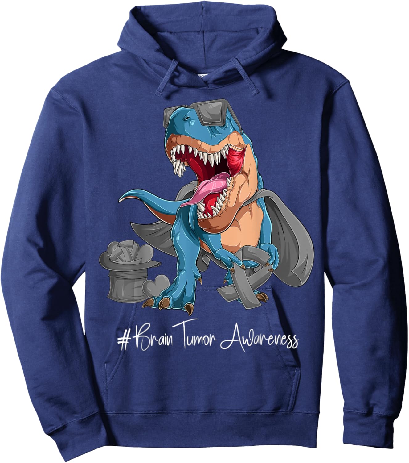 Brain Tumor Awareness Month Gray Ribbon Trex Hoodie - Hoodie | Navy