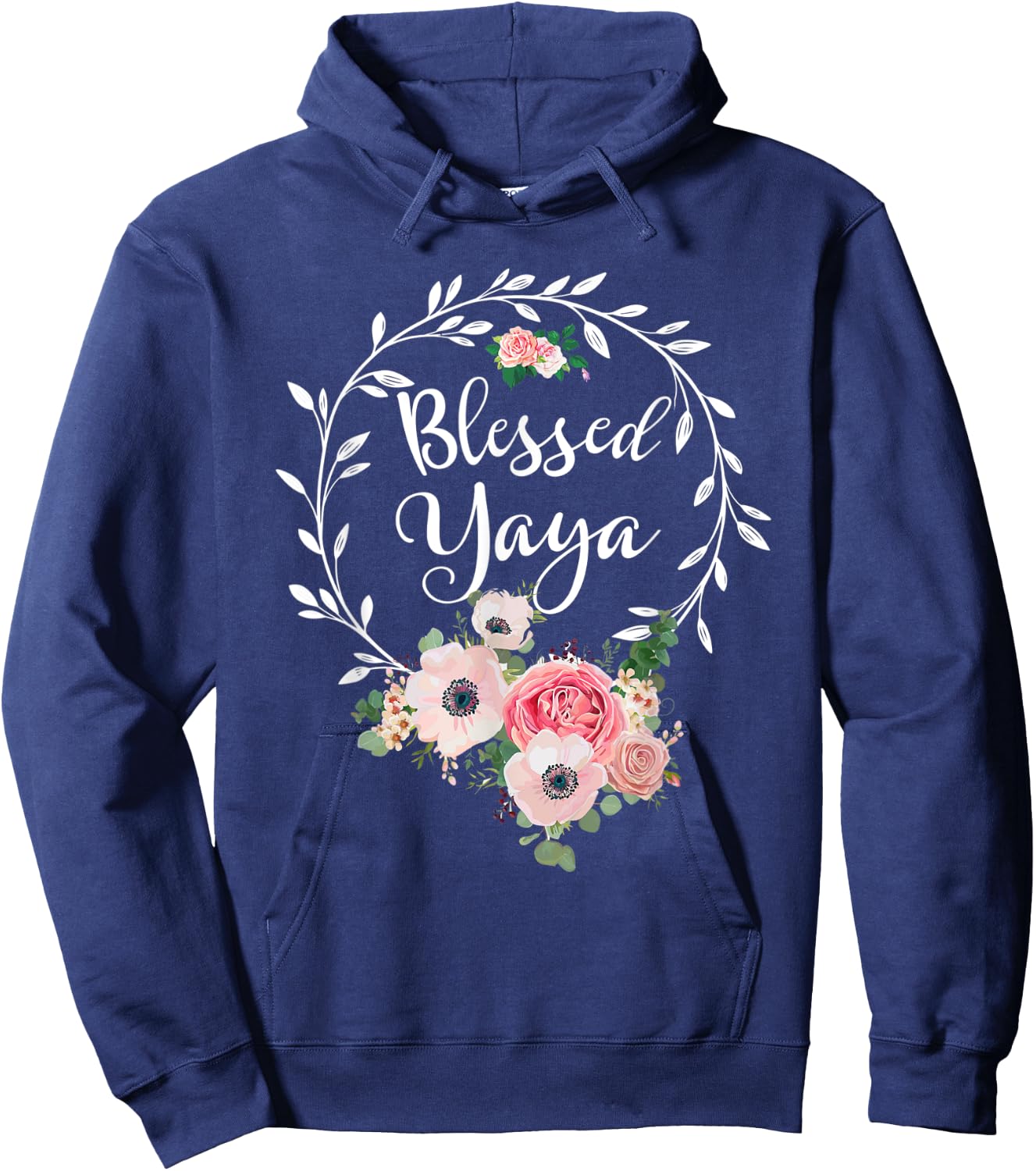 Blessed Yaya Shirt Flower Decor Grandma Hoodie - Hoodie | Navy