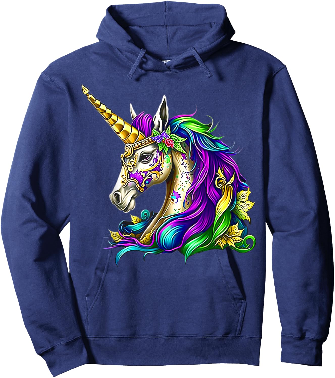 Happy Mardi Gras Unicorn Girls Hoodie - Hoodie | Navy