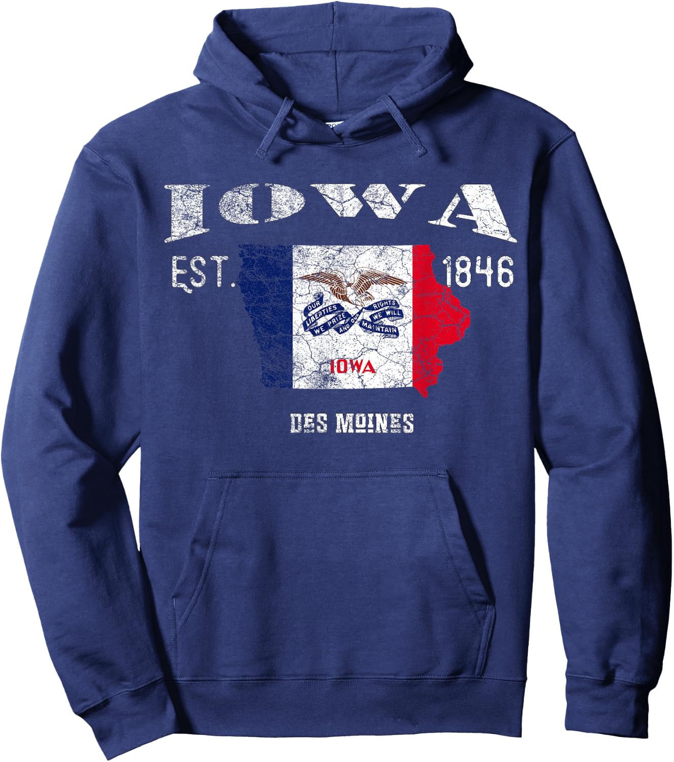 Vintage Iowa US State Flag and Map, Des Moines Hoodie - Hoodie | Navy