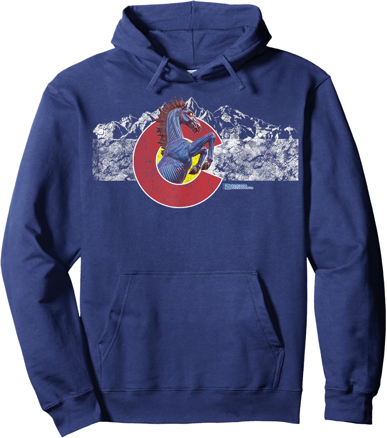 Colorado Flag and Blucifer Demon Horse Hoodie - Hoodie | Navy