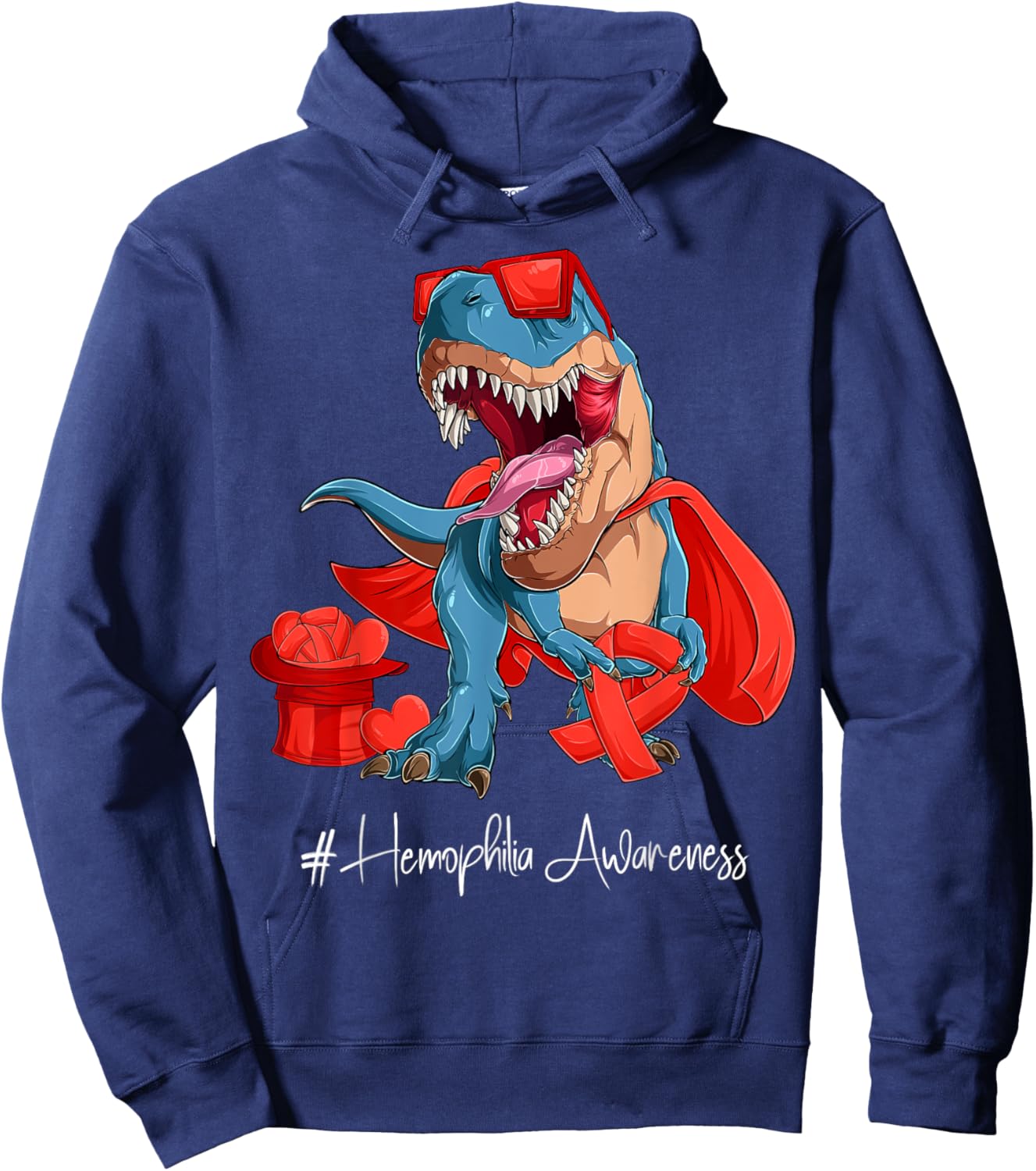 Hemophilia Awareness Month Red Ribbon Trex Hoodie - Hoodie | Navy