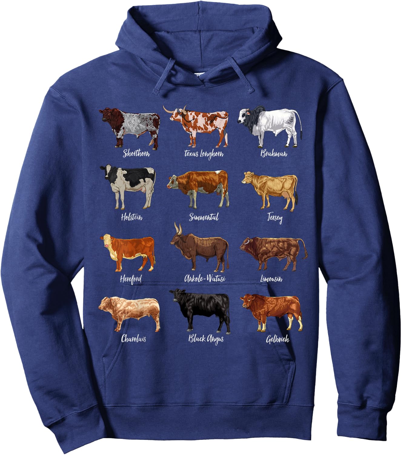 Cattle Drawings - Types of Cows Hoodie - Hoodie | Navy