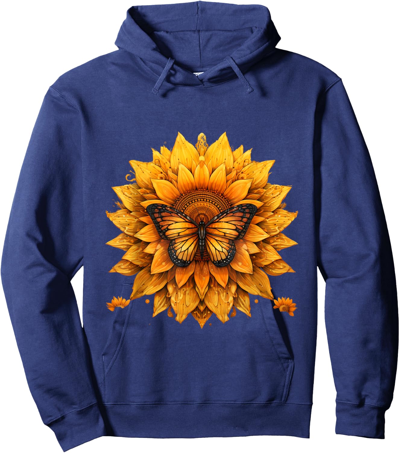 Sunflower butterfly floral vintage cool graphic Hoodie - Hoodie | Navy