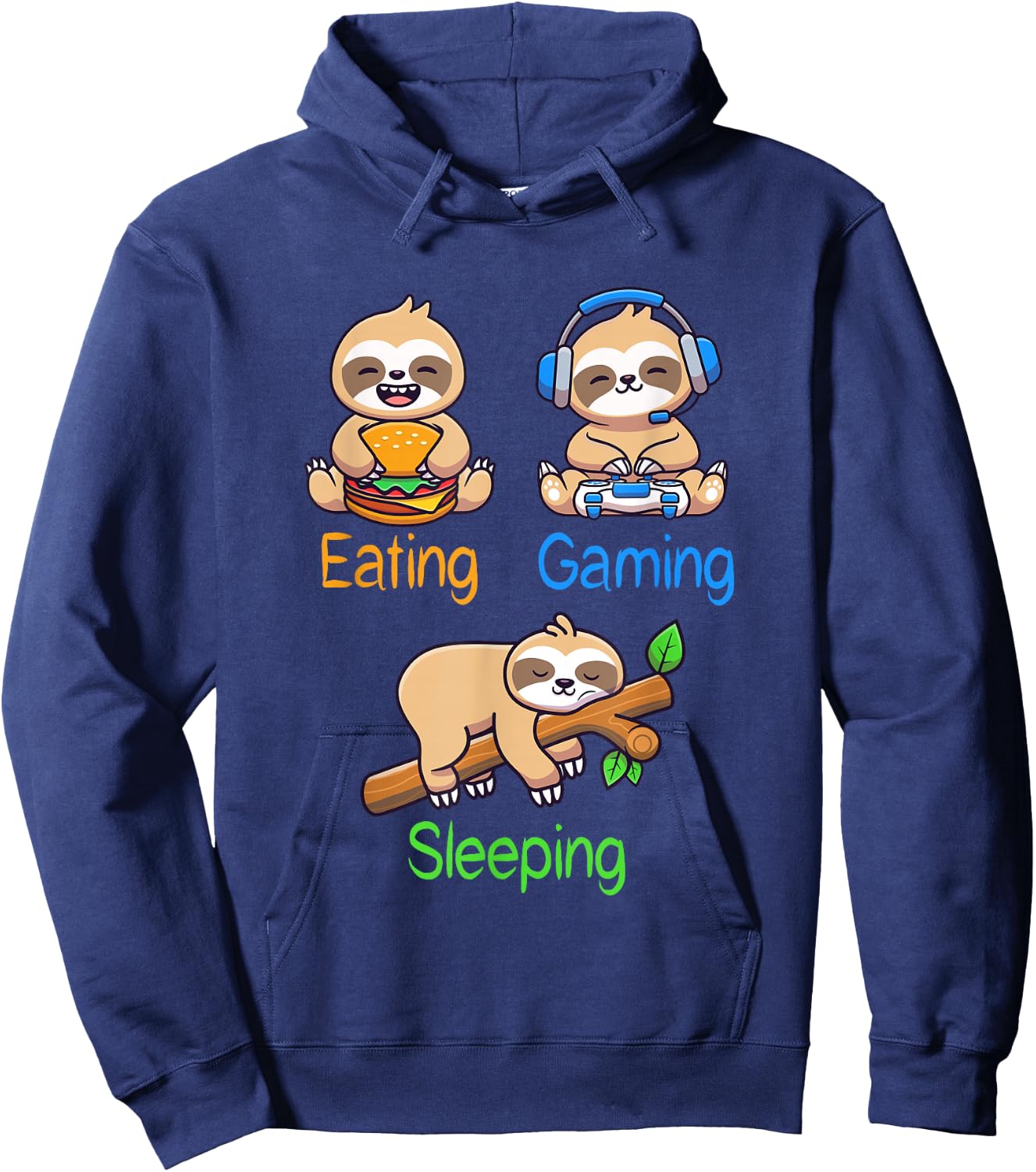 Eating Gaming Sleeping Gamer Sloth Men Kids Hoodie - Hoodie | Navy