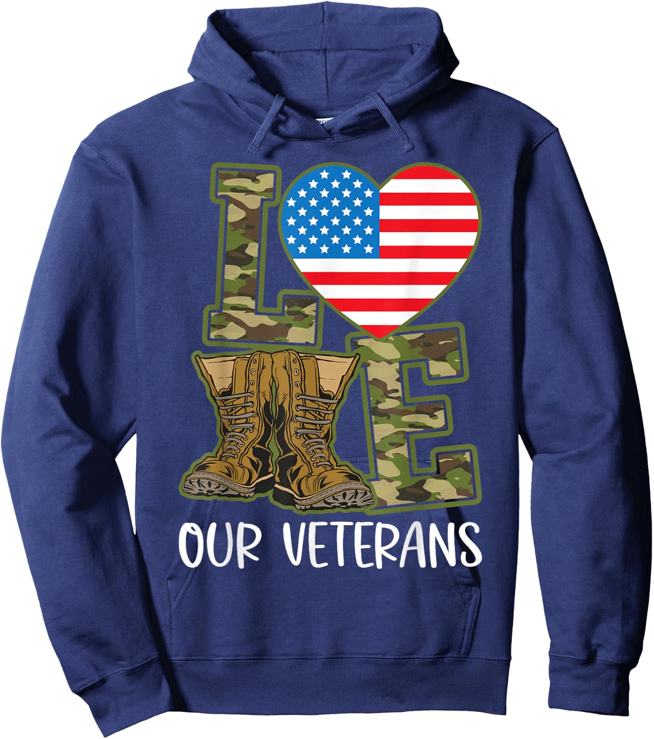 Love Our Veterans Day Proud Military US Flag Hoodie - Hoodie | Navy
