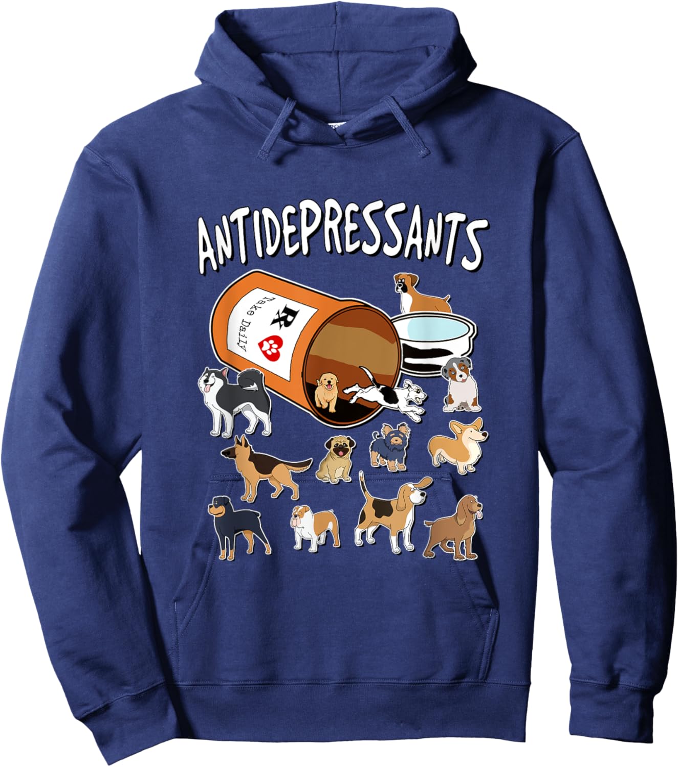 Antidepressants - Dogs in Pill Bottle Hoodie - Hoodie | Navy