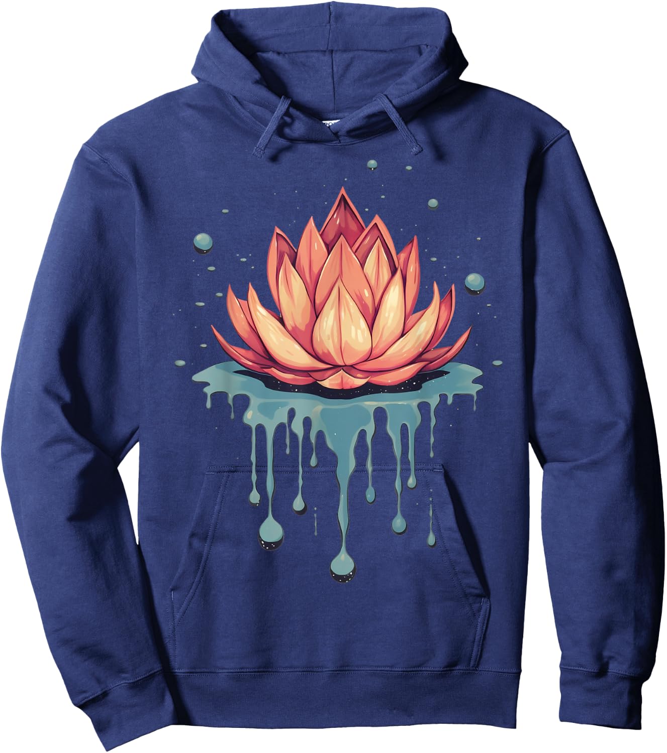 Dripping Lotus Flower on Melting Lotus Flower Hoodie - Hoodie | Navy