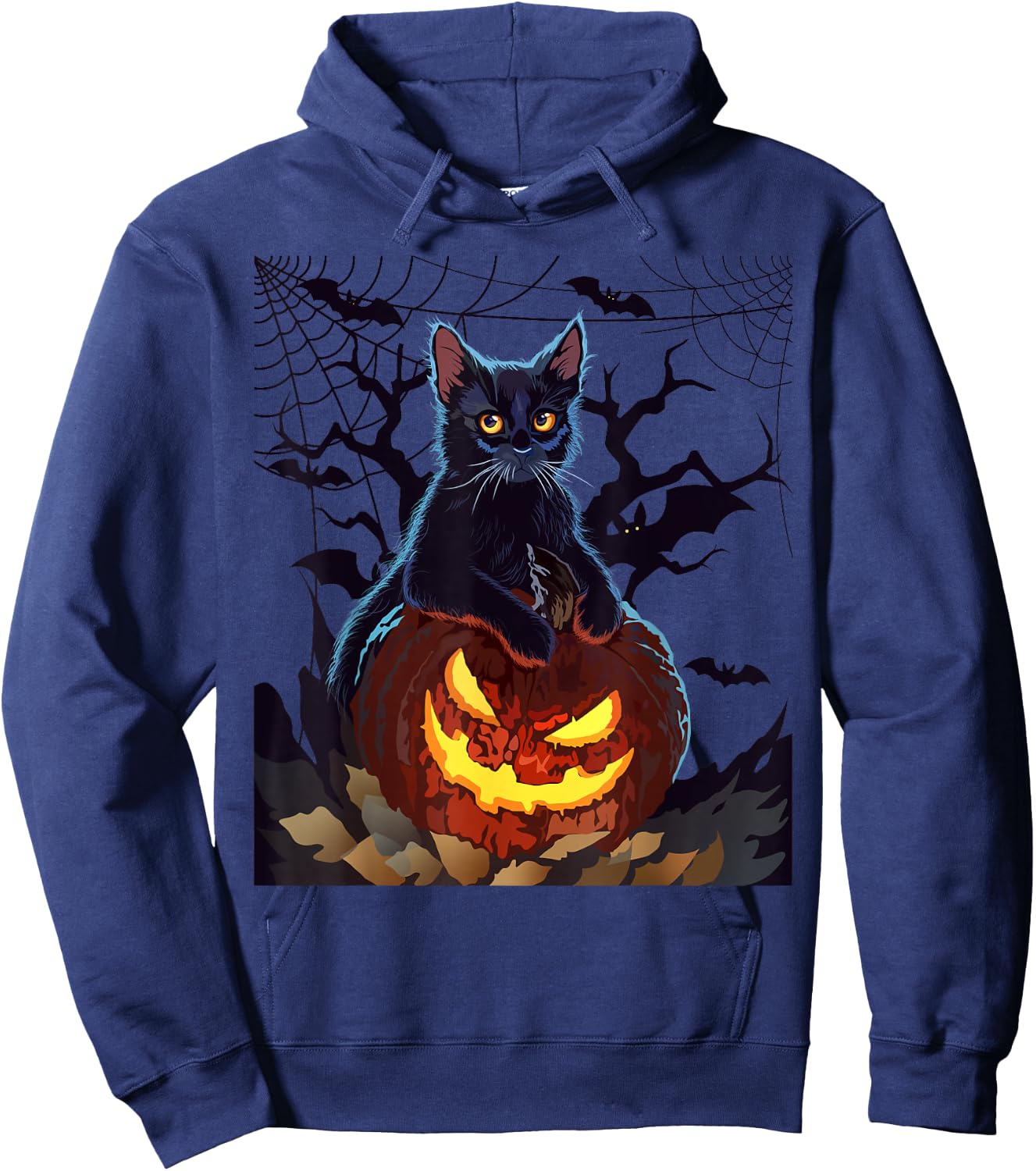 Cat With Pumpkin Halloween Bat Vintage Costume Hoodie - Hoodie | Navy