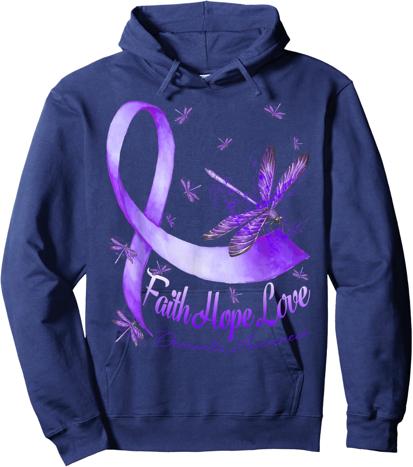 Faith Hope Love Dementia Awareness Dragonfly Hoodie - Hoodie | Navy