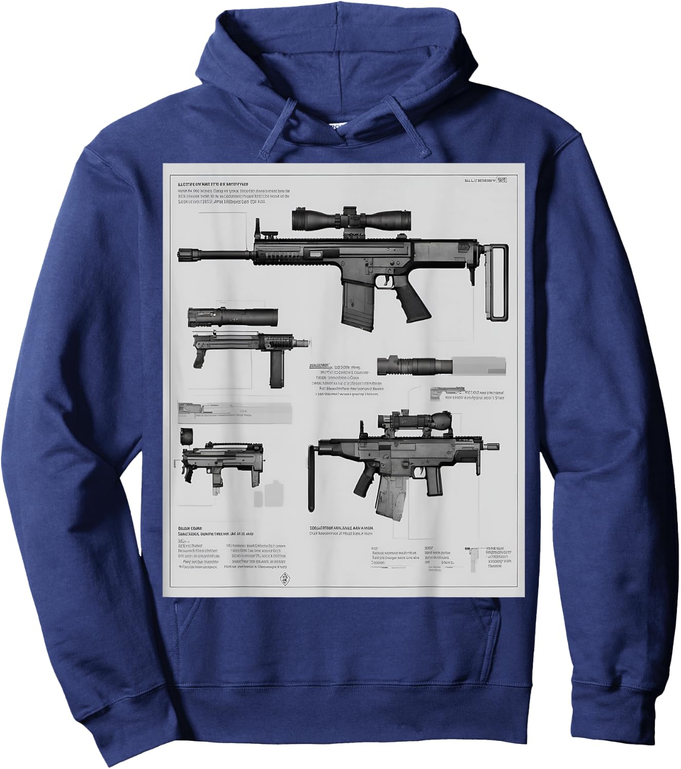 Fn Scar-h Battle Rifle Schematic Hoodie - Hoodie | Navy