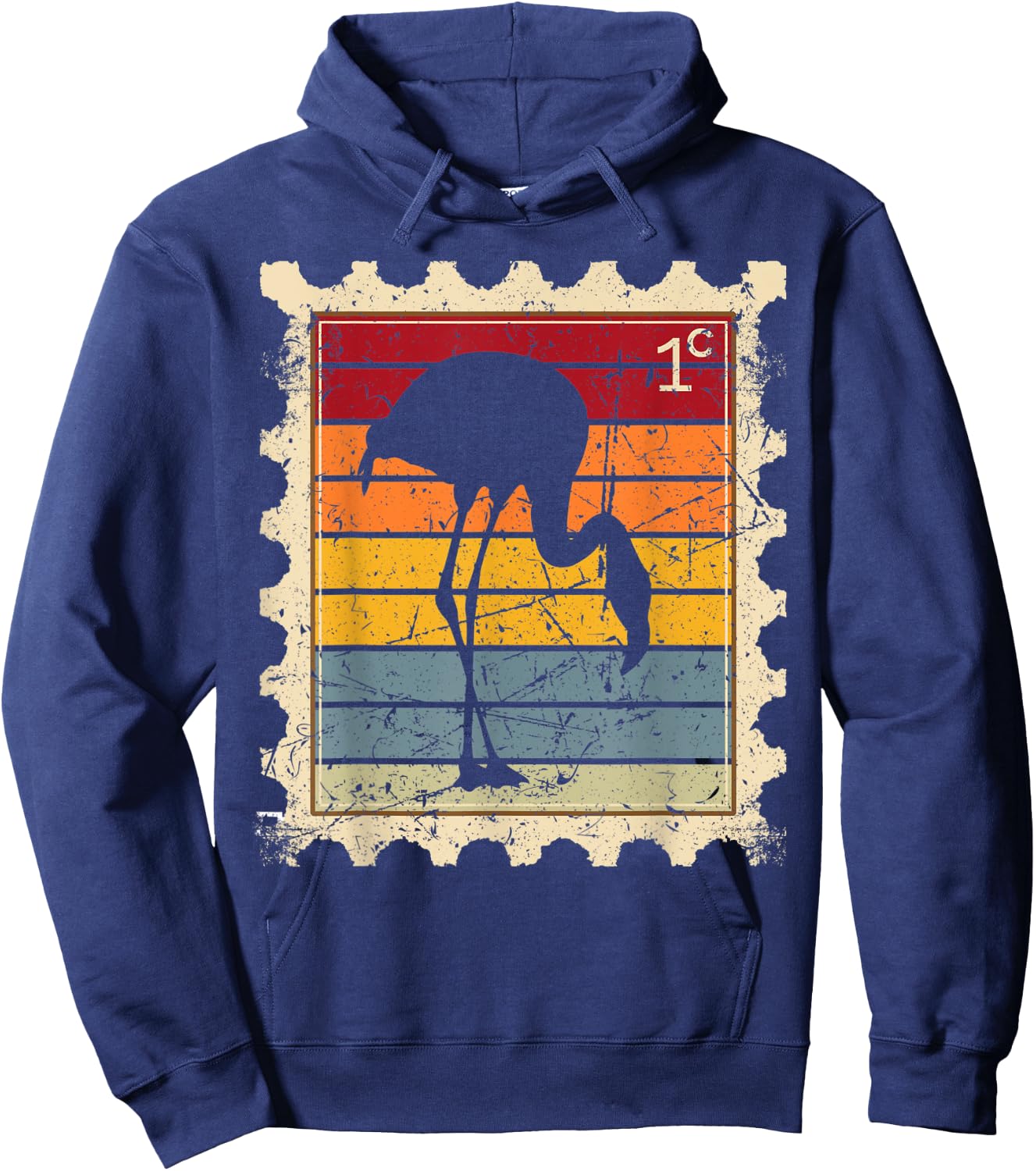 Postage Stamp with a Sunset Flamingo Hoodie - Hoodie | Navy