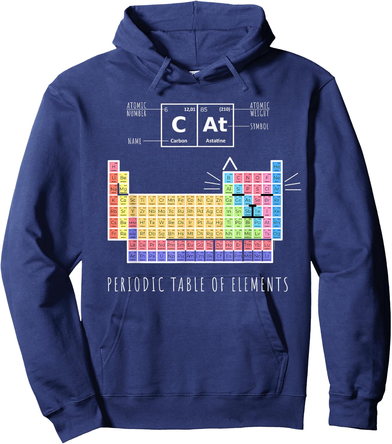 Chemistry Cat, Periodic Table Of Elements Hoodie - Hoodie | Navy