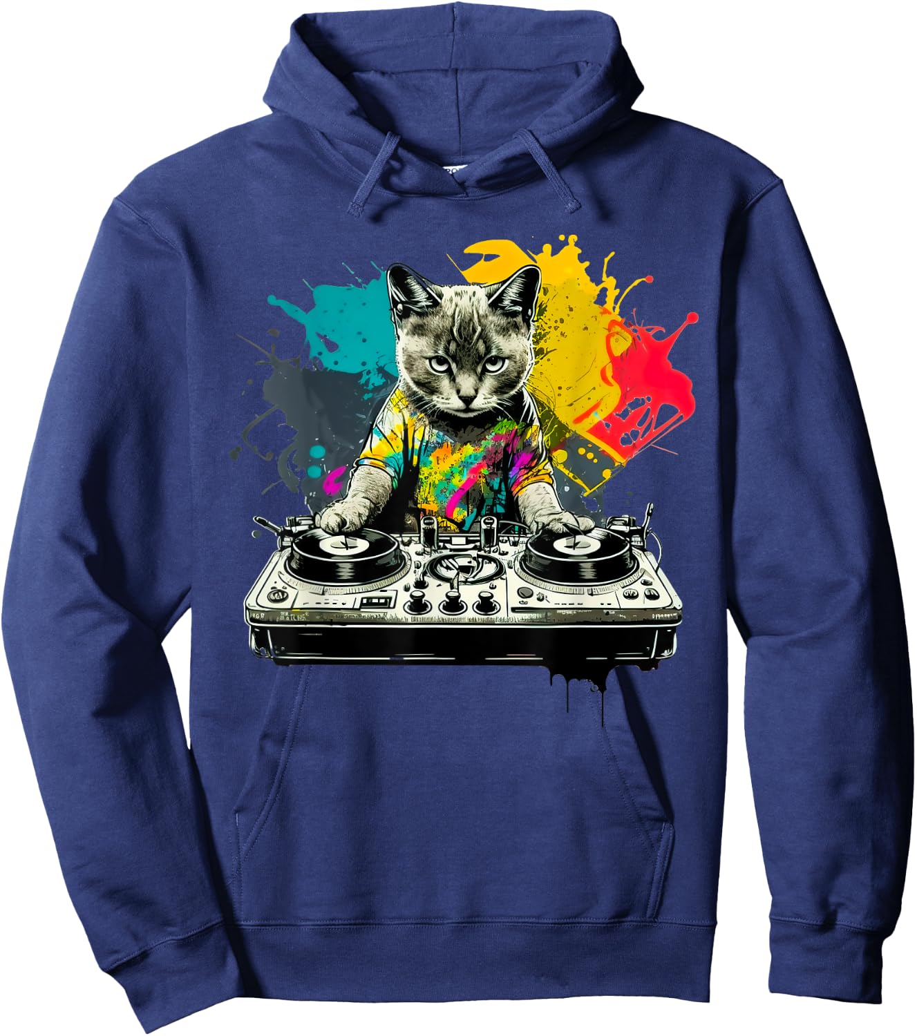 Dj Cat funny house music cat music lover Hoodie - Hoodie | Navy