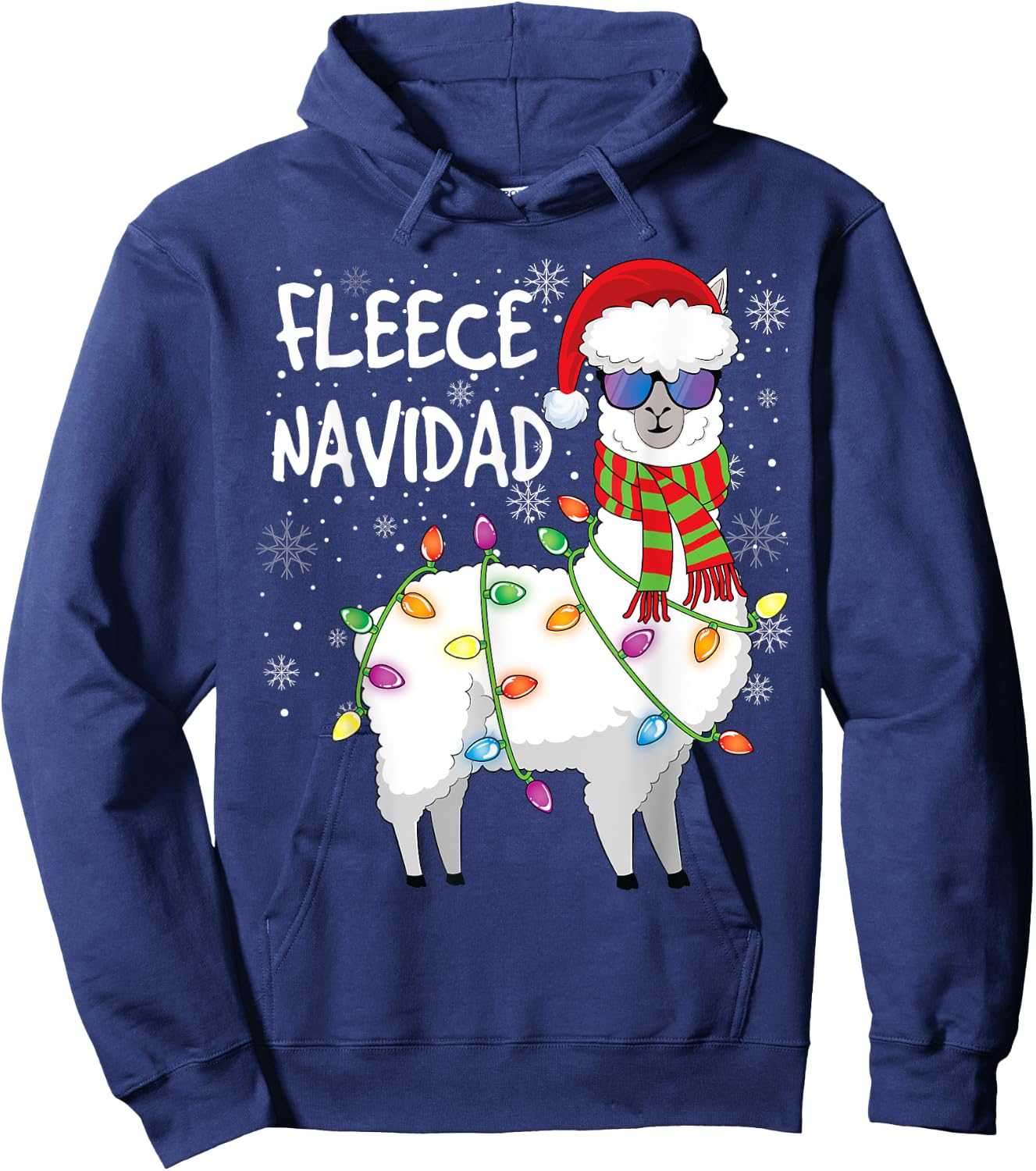 Fleece Feliz Navidad Shirt Llama Christmas Hoodie - Hoodie | Navy