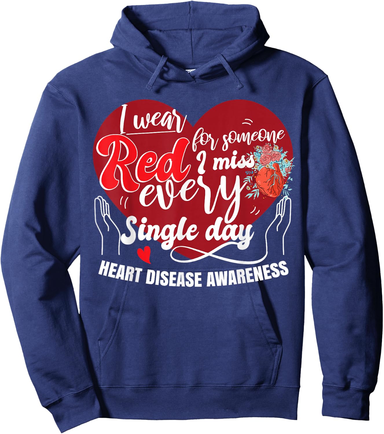 I Wear Red Heart Disease Awareness Hoodie - Hoodie | Navy