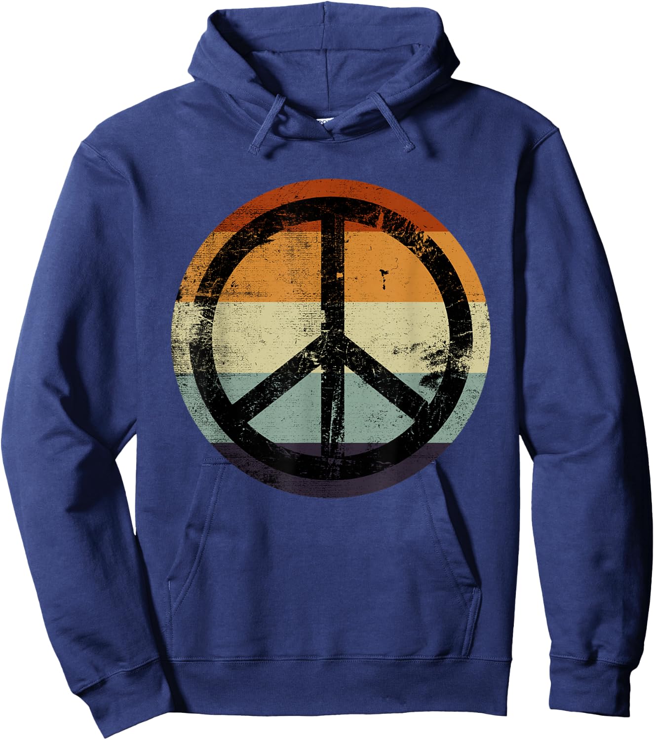 Retro Vintage Distressed Design Peace Sign Hoodie - Hoodie | Navy