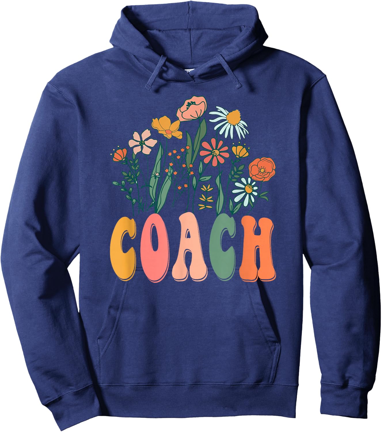 Retro Groovy Floral Coach Wildflower Hoodie - Hoodie | Navy