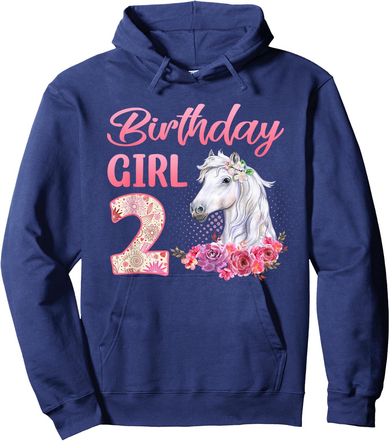 Horse Lovers 2nd Birthday Girl Cute 2 Year Old Hoodie - Hoodie | Navy