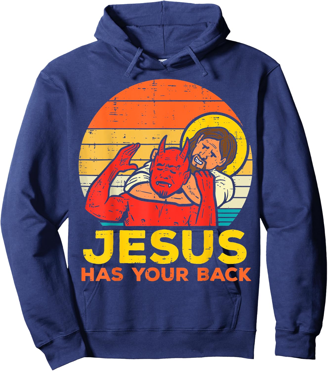 Jesus Has Your Back Jiu Jitsu Retro Christian Hoodie - Hoodie | Navy
