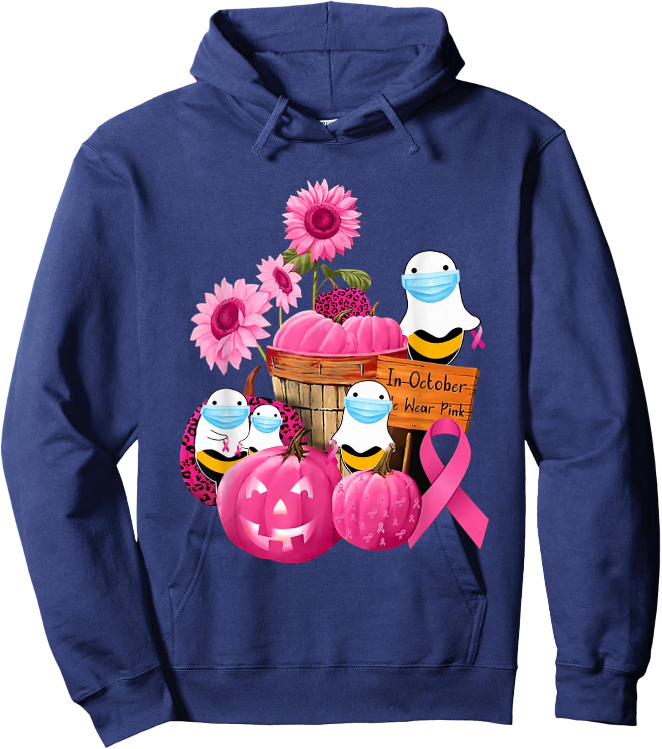 In October We Wear Pink Boo Bees Couples Hoodie - Hoodie | Navy