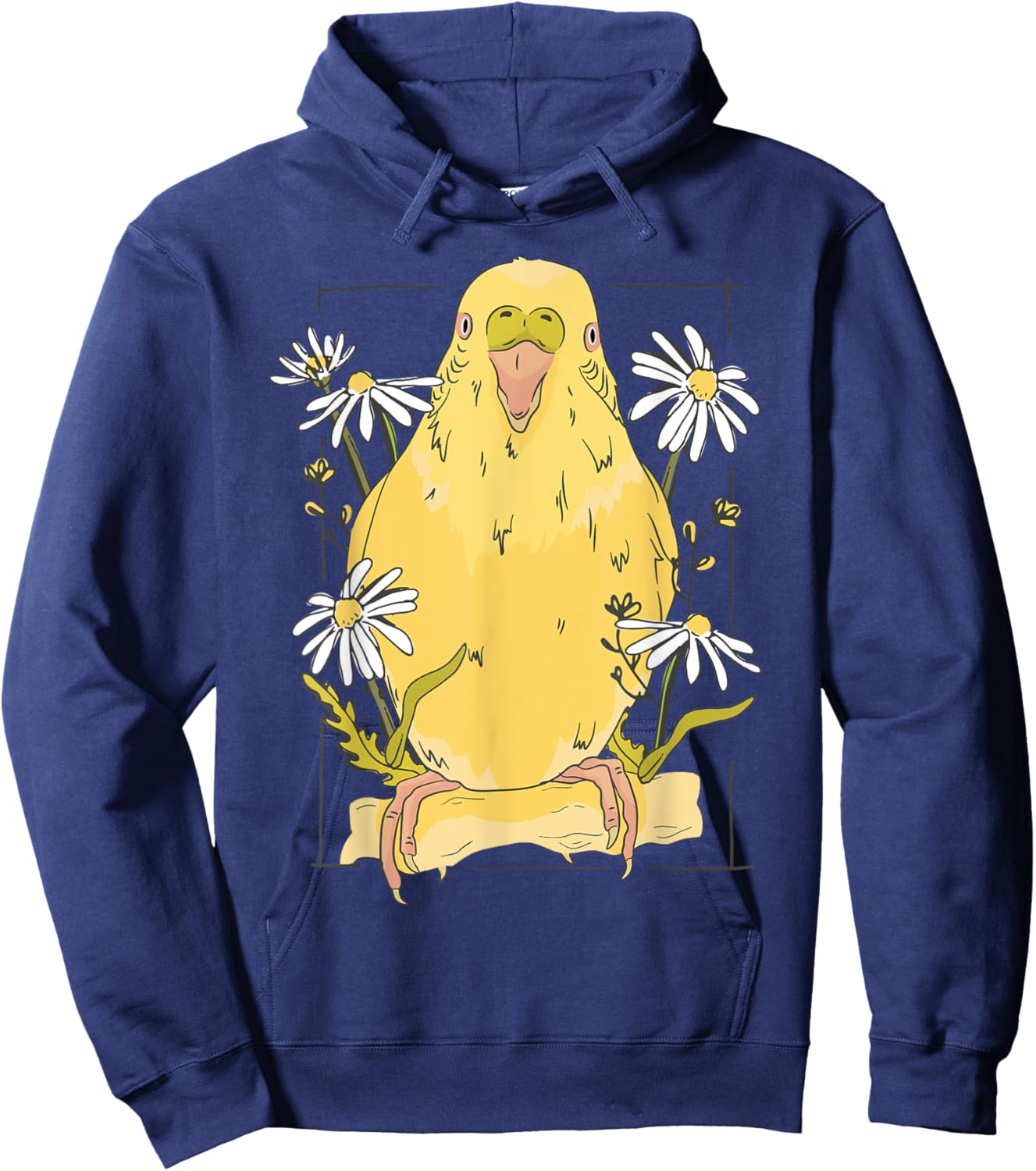 Parakeet with Daisies Yellow Budgie Parakeet Hoodie - Hoodie | Navy