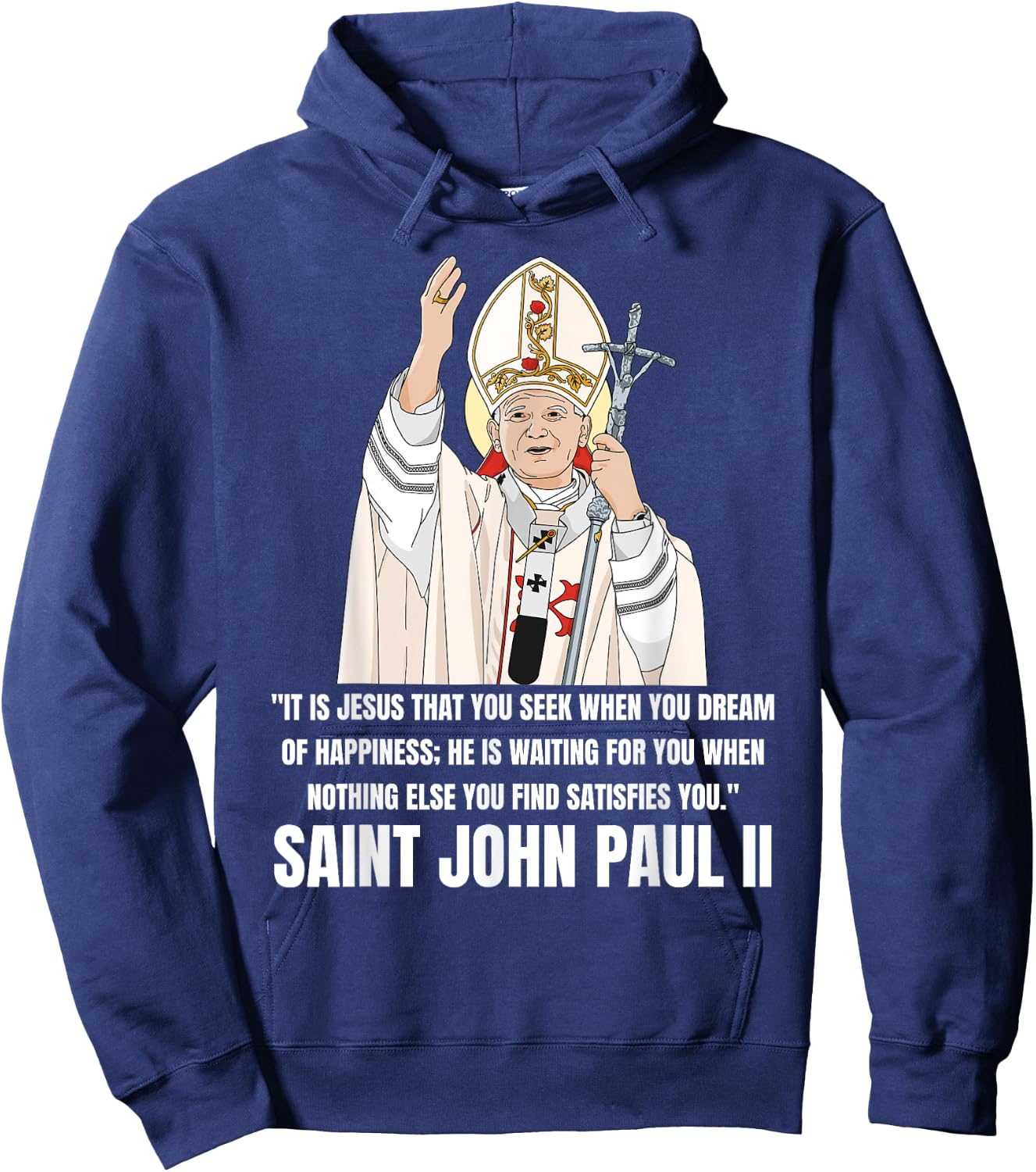 Saint John Paul II Catholic Hoodie - Hoodie | Navy