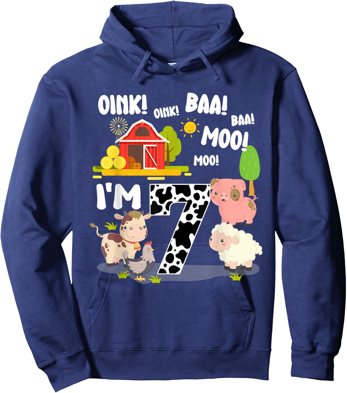 I'm 7 Year Old Farm Animals Birthday 7th Party Hoodie - Hoodie | Navy